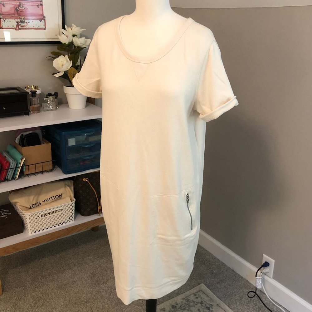 GAP Cream Short Sleeve Sweatshirt Dress with Zip Pocket